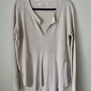 We The Free Beige Ribbed Long Sleeve Top